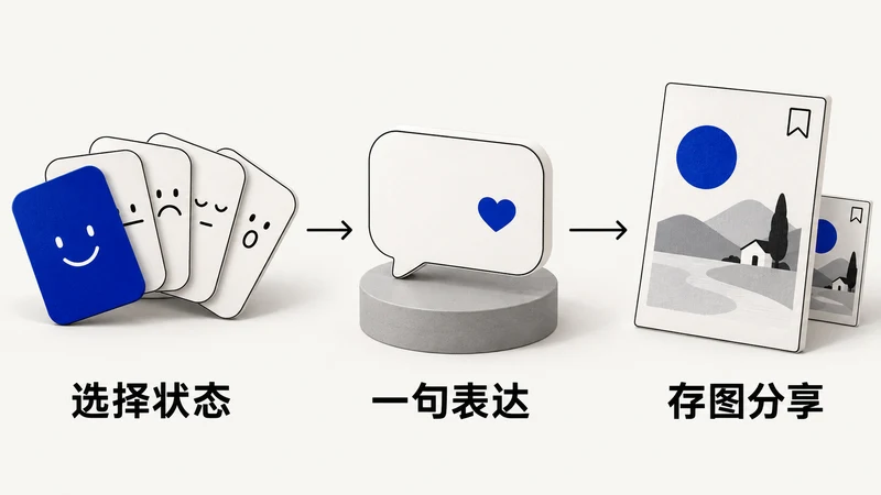 选择状态 → 一句表达 → 存图分享